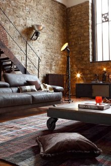 Дневна от тухлена стена в стил Steampunk