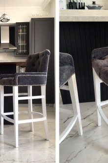 Черно-бяла кухня със бар за закуска
