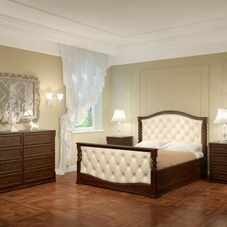 Бежово-кафяви мебели от дъб в спалнята