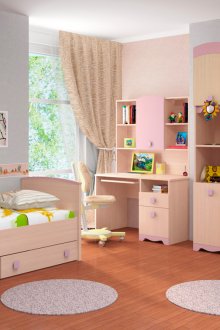 Мебели от бежов и розов дъб в детската стая