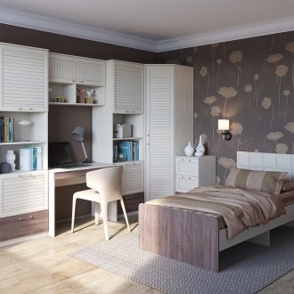 Мебели от бял и кафяв дъб в детската стая