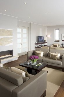 Бежово сив интериор на всекидневната