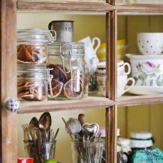 Beautiful decor of shelves in the kitchen
