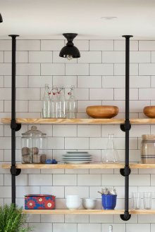 Open shelves in a Scandinavian style kitchen