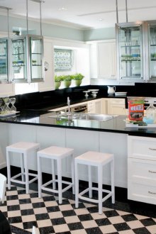 Черно-бяла кухня с полуостров
