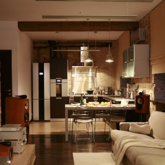 Cozy kitchen in a loft style studio apartment