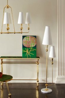 Бяла и златна подова лампа