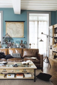 Сини стени в интериора на хола