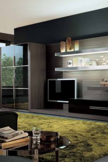 Маслинов килим в тъмна всекидневна