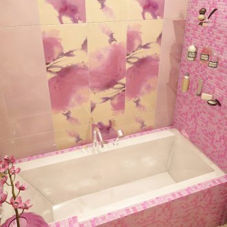 Ярко розова мозайка в банята