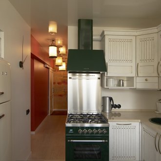 White and green rustic small kitchen