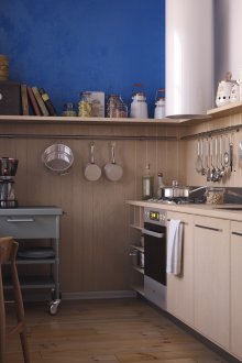 Small beige and blue kitchen 5 sq m