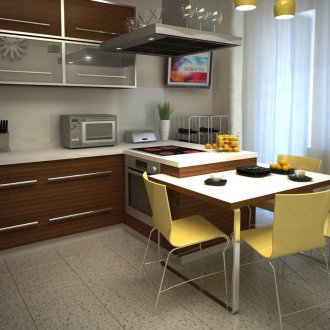 Small kitchen with yellow accents
