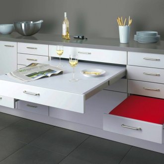 Convenient retractable surfaces for a small kitchen