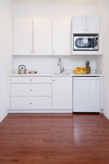 Small white suite in the interior of the kitchen