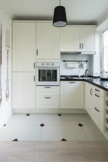 Corner black and white small kitchen set