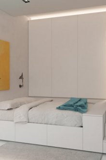 Бяла спалня с висок подиум