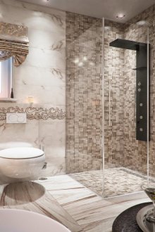 Tirai Rom dengan corak di bilik mandi