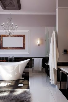 Tekstur merah, kelabu dan putih di dalam bilik mandi