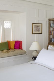 White and brown bedroom