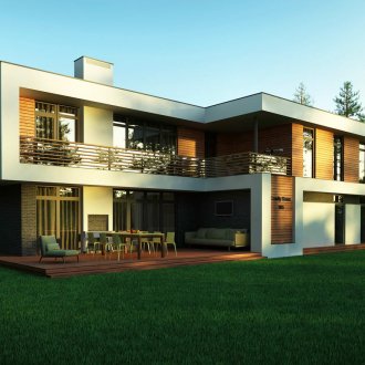 현대 2층 집의 평평한 지붕