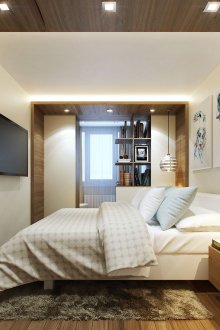 Brown and White Narrow Bedroom