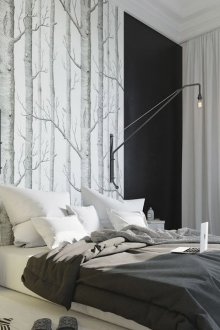 Black and white bedroom in the style of pop art.