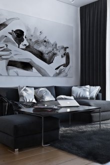 Черно-бели мебели на снимка в хола