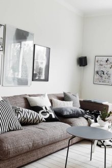 Черно-бял декор за всекидневна в скандинавски стил