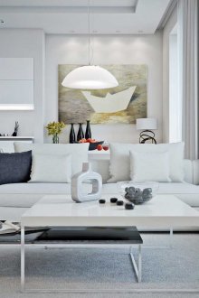 Черно-бяла комбинирана всекидневна кухня