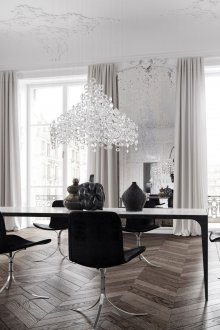 Модна черно-бяла всекидневна в стил арт деко