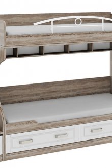 Сиво-бяло детско легло с чекмеджета