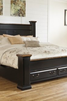 Черно-кафяво дървено легло с чекмеджета
