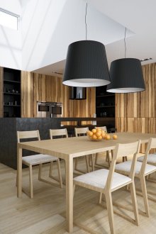 Черни и бели полилеи в кухнята