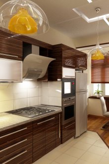 Полилеи от прозрачно и жълто стъкло в кухнята