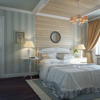 Бежова и синя спалня във френски кънтри стил
