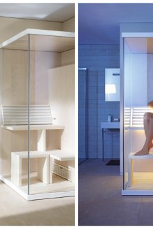 욕실에 유리문이 있는 사우나