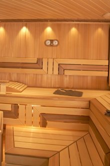 두 종류의 나무로 사우나 마무리