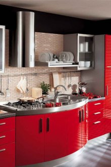 Черен и червен кухненски комплект
