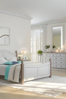 Мебел от бял и кафяв бор за спалня