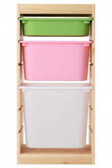 Малка стойка с пластмасови чекмеджета за играчки