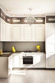 Ъглова черна и бяла кухня