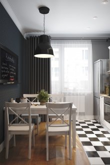 Контрастен дизайн на малка кухня