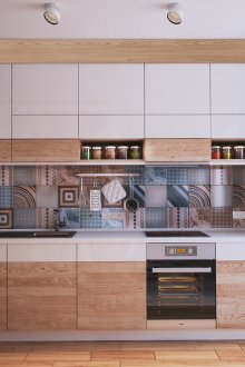 Кафяво-бял комплект в интериора на кухнята