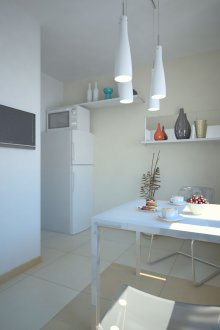 Бяла и бежова модерна кухня