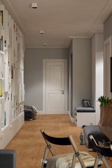 Combined kitchen, living room and hallway