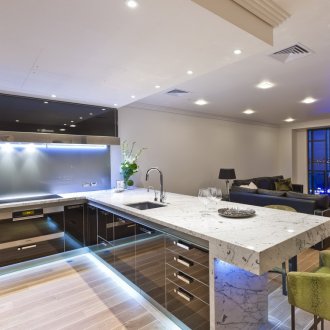 Large kitchen in a studio apartment