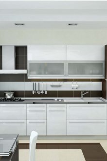 Brown and white modern kitchen 18 sq m