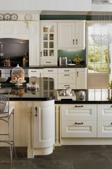 Bright kitchen with black worktop