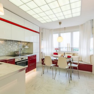 Red and white kitchen